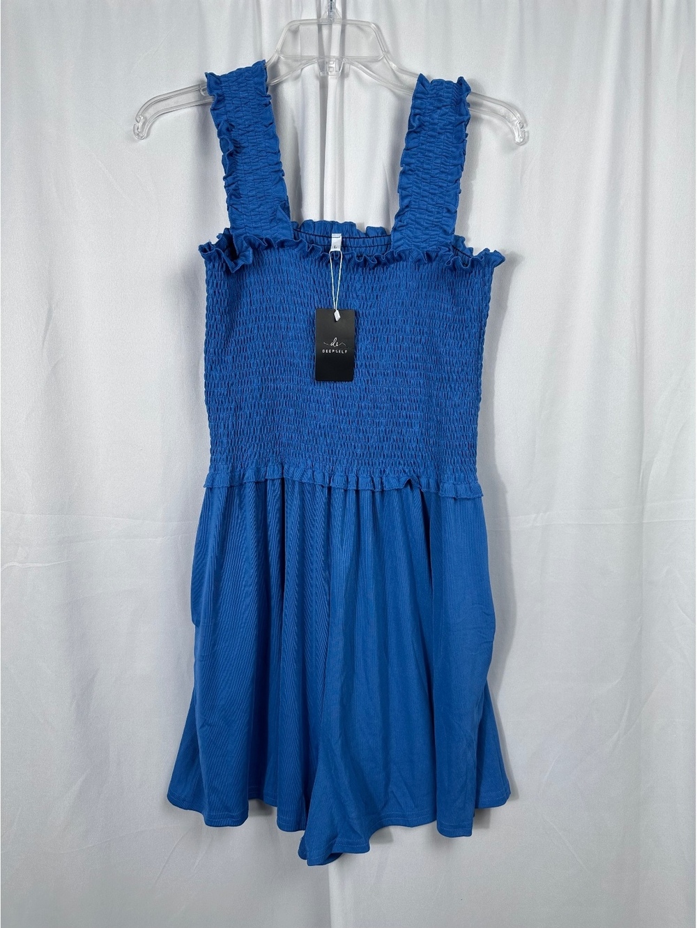 Deepself Blue Smocked Sleeveless Romber with Ruffled Straps Size Large